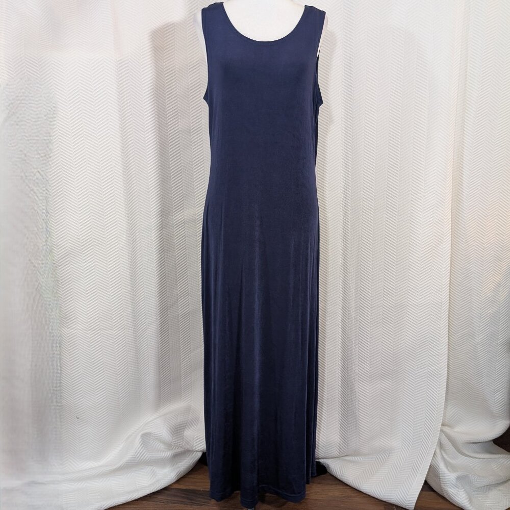 Vintage Ronni Nicole Slinky Navy Blue Maxi Dress Sleeveless Estimated Size Large - Picture 2 of 8